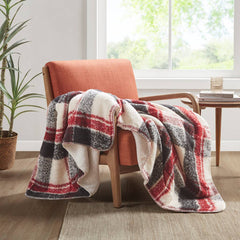 Plaid Faux Mohair Sherpa Throw