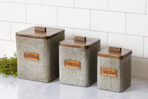 Galvanized Canisters With Wood Lids