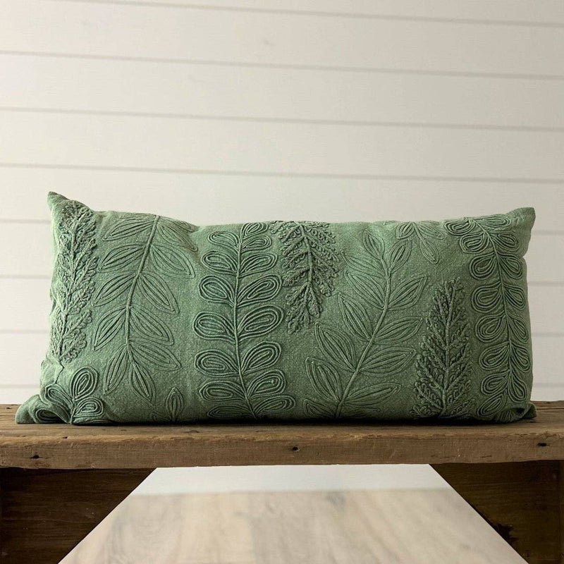 Green Stonewash Leaf Pattern Pillow