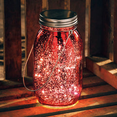 Lighted Red Mercury Glass Lantern
