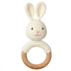 Baby Teething Toy Bunny Rattle Wood Ring Crochet