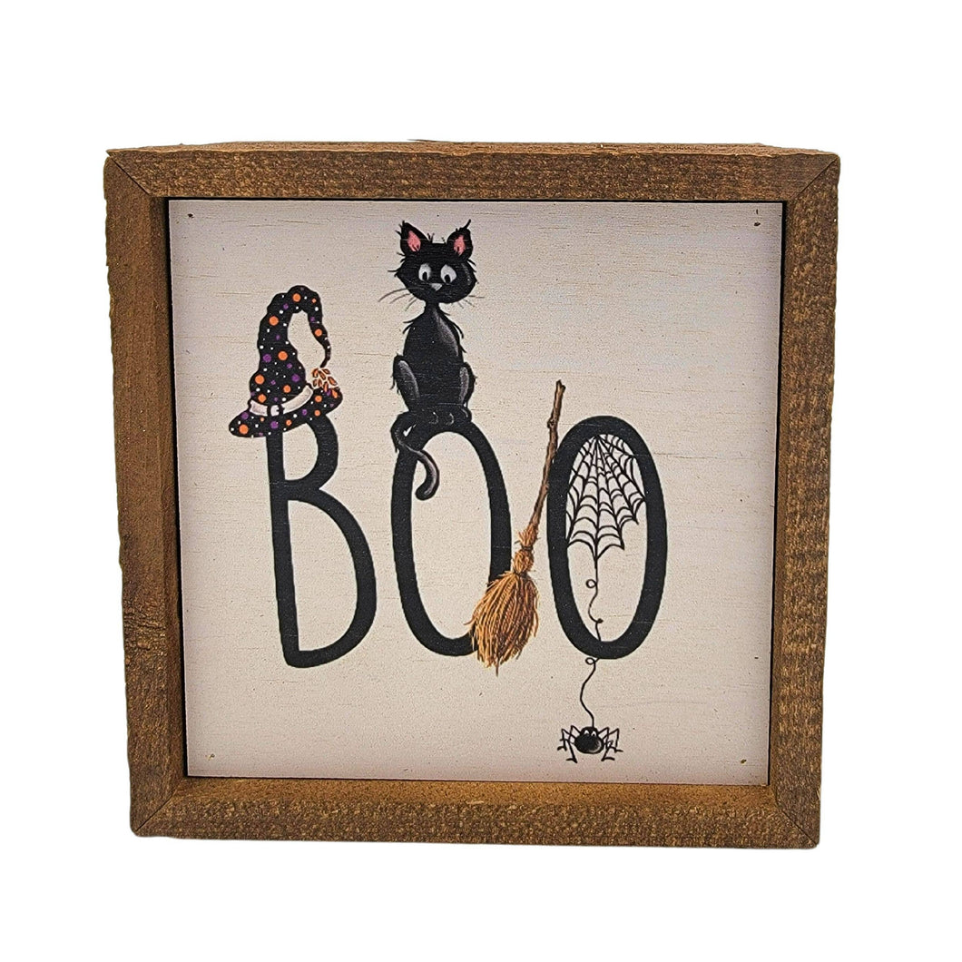 Black Cat Boo Halloween Sign