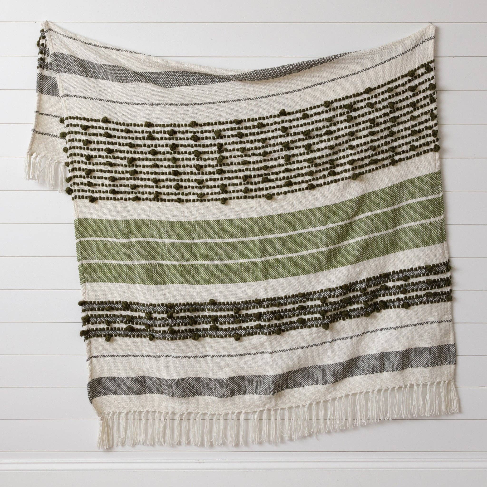 Green Striped Throw With Loops