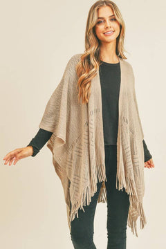 Herringbone Knit Fringe Ruana