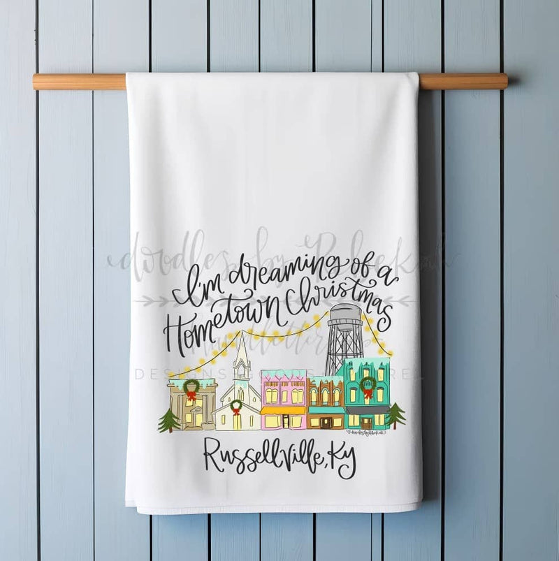 I'm Dreaming of a Hometown Christmas - Casey, IL Tea Towel